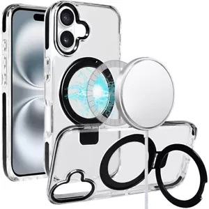 Funda Carcasa iPhone 16 6.1 pulgadas Magnética Resistente Híbrida Transparente con Soporte Negra - Imagen 1 de 3