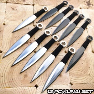 12PC Black Silver Ninja Throwing Fixed Blade Knife Kunai Ninjutsu Knives - Picture 1 of 3