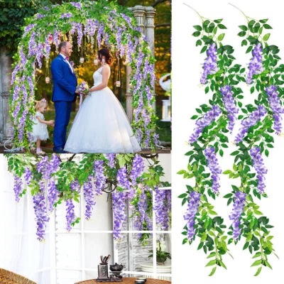 10X7FT Artificial Wisteria Vine Garland Foliage Plant Trailing Flower Home Decor - Image 1 of 4