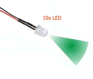 10x LED 10 mm VERDE cristalino 4,8 - 12 voltios acabado soldadura iluminación para tu RC - Imagen 1 de 1
