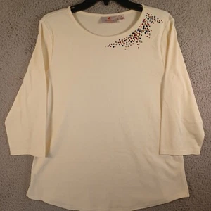 Quacker Factory Womens Sorrell Brown Sweater Size Medium Beaded Bejeweled Soft - Picture 1 of 10
