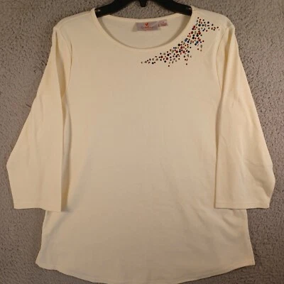 Suéter Quacker Factory Mujer Sorrell Marrón Talla Mediana Con Cuentas Joyas Suave Foto 1 de 4