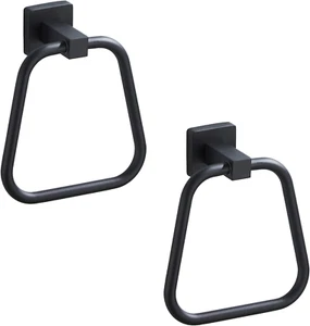 Matte Black Towel Ring for Bathroom 2 Pack, Kitchen Bath Towel Holder Hangers Wa - Picture 1 of 12