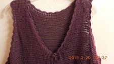 So Cute! Vintage Plum Crochet Vest Top Scalloped edges& crochet flowers