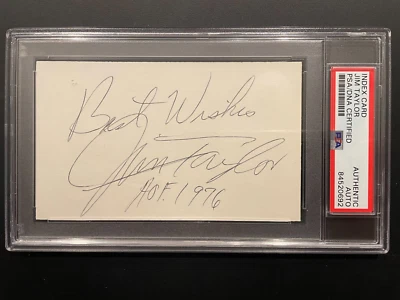 Jim Taylor Signed Index Card w/ "HOF 1976" Football Hall of Fame Packers PSA/DNA - Image 1 of 4