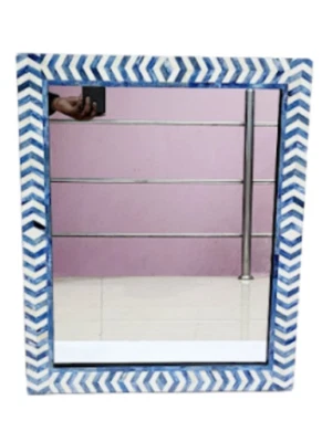 Espejo rectangular con incrustaciones de hueso azul y blanco patrón en zigzag Foto 1 de 4