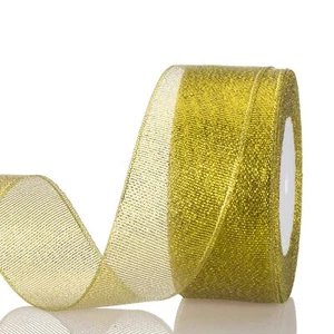 1 1/2 Inch Gold Glitter Ribbon 25 Yards Sparkly Metallic Fabric Ribbons for G... - Picture 1 of 7