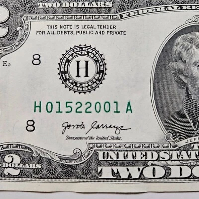 $2 Birthday Note Two Dollar Bill 01522001 Circulated February 15 2001 - Image 1 of 2
