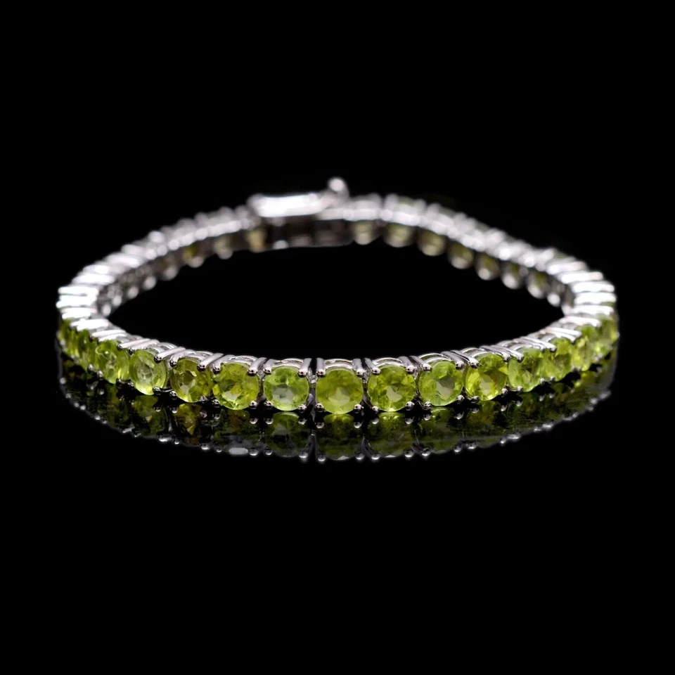 Natural Peridot Gemstone Bracelet 925 Sterling Silver Fine Jewelry Gifts For Her - Image 1 of 4