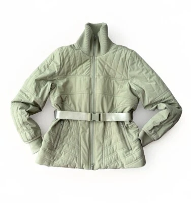 CAbi Ski Lift Puffer Jacket Size M Belted Full Zip Green Quilted #4300 - Image 1 of 4