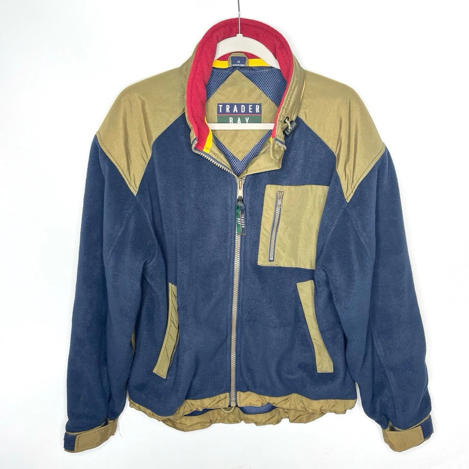 Vintage Trader Bay Fleece Zip Front Colorblock Hoodie Bomber Jacket Coat Men’s M - Image 1 of 4