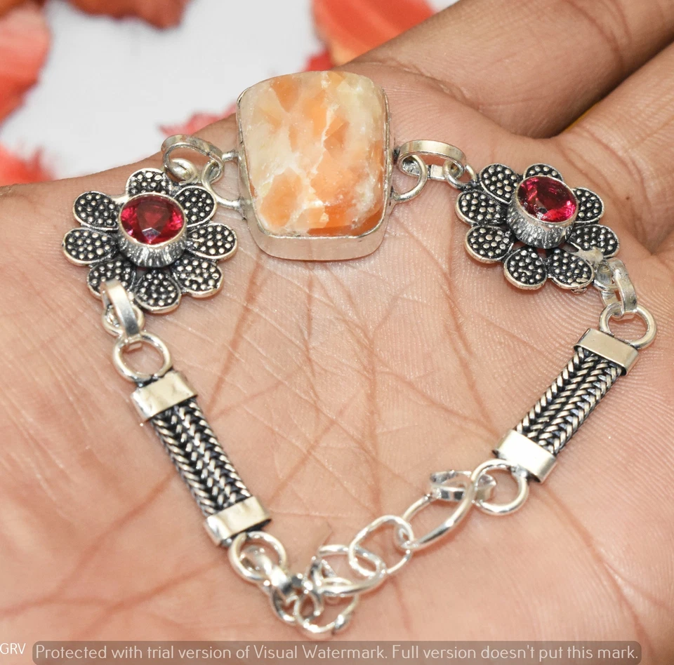 Pulsera de piedras preciosas de cuarzo turmalina y piedra solar y rosa tamaño 7"-8" U306-B158 Foto 1 de 1