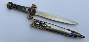 14” Mongolian Dagger Spear Point Double Edge Full Metal Scabbard Ornate Sharp