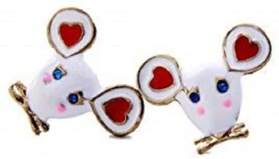 US Seller Betsey Johnson Crystal Mouse Stud Earrings Pink and White - Image 1 of 4