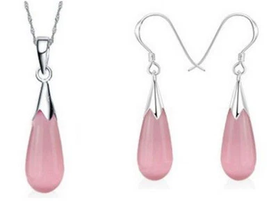 Conjunto de collar colgante pendientes de gancho colgantes de ópalo rosa blanco 18 kg para mujer Foto 1 de 3