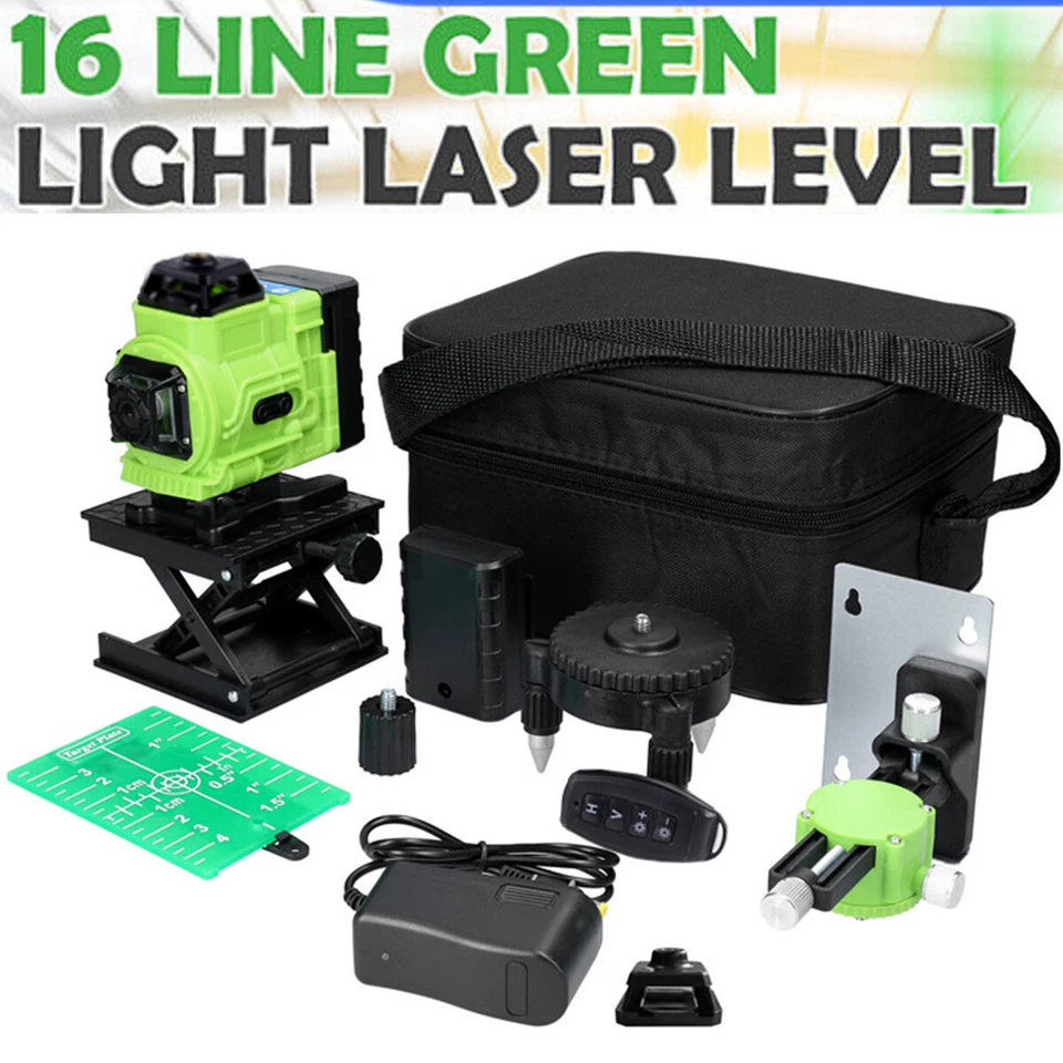 16 Line Laser Level Self Leveling Green Cross Line Rotary Measure Tool Set