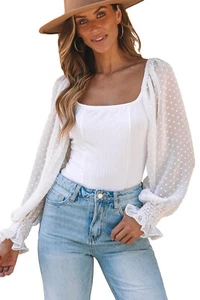 Brand New Women's Sexy White Dotted Long-Sleeve Bodysuit Top Plus Size 12-22 - Picture 1 of 2