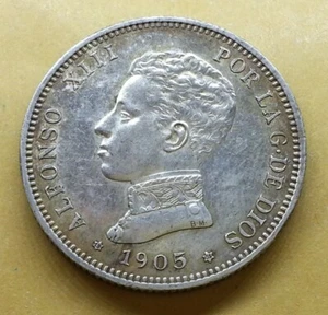 2 pesetas plata Alfonso XIII 1905*(19,05) EBC/EBC+ Brillo original - Imagen 1 de 8