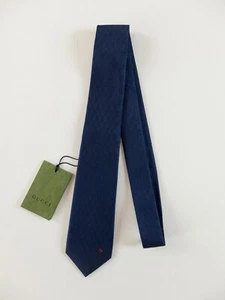 GUCCI navy blue geometric motif interlocking GG logo silk tie authentic NWT - Picture 1 of 7