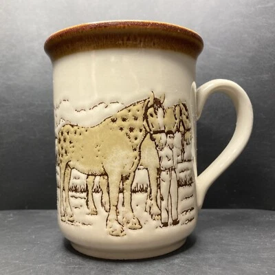 Vintage Biltons Shire Horses & Farmhouse Embossed Stoneware Mug England *Crazed* - Image 1 of 4
