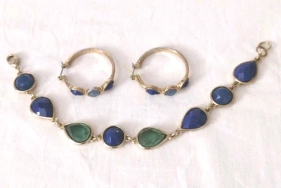 PULSERA Y PENDIENTES A JUEGO LIZ CLAIBORNE 7,5" PIEDRAS MULTICOLORES TONO DORADO Foto 1 de 2
