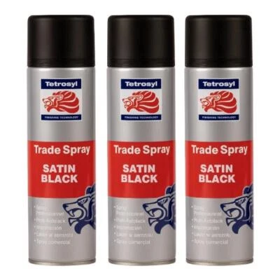 Tetrosyl Satin Black Trade Aerosol Adjustable Nozzle Spray Paint 500ml X3