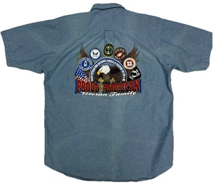 Vtg. Haleman Men’s Denim Button Down Shirt American Veteran Family SZ Large EUC! - Picture 1 of 16