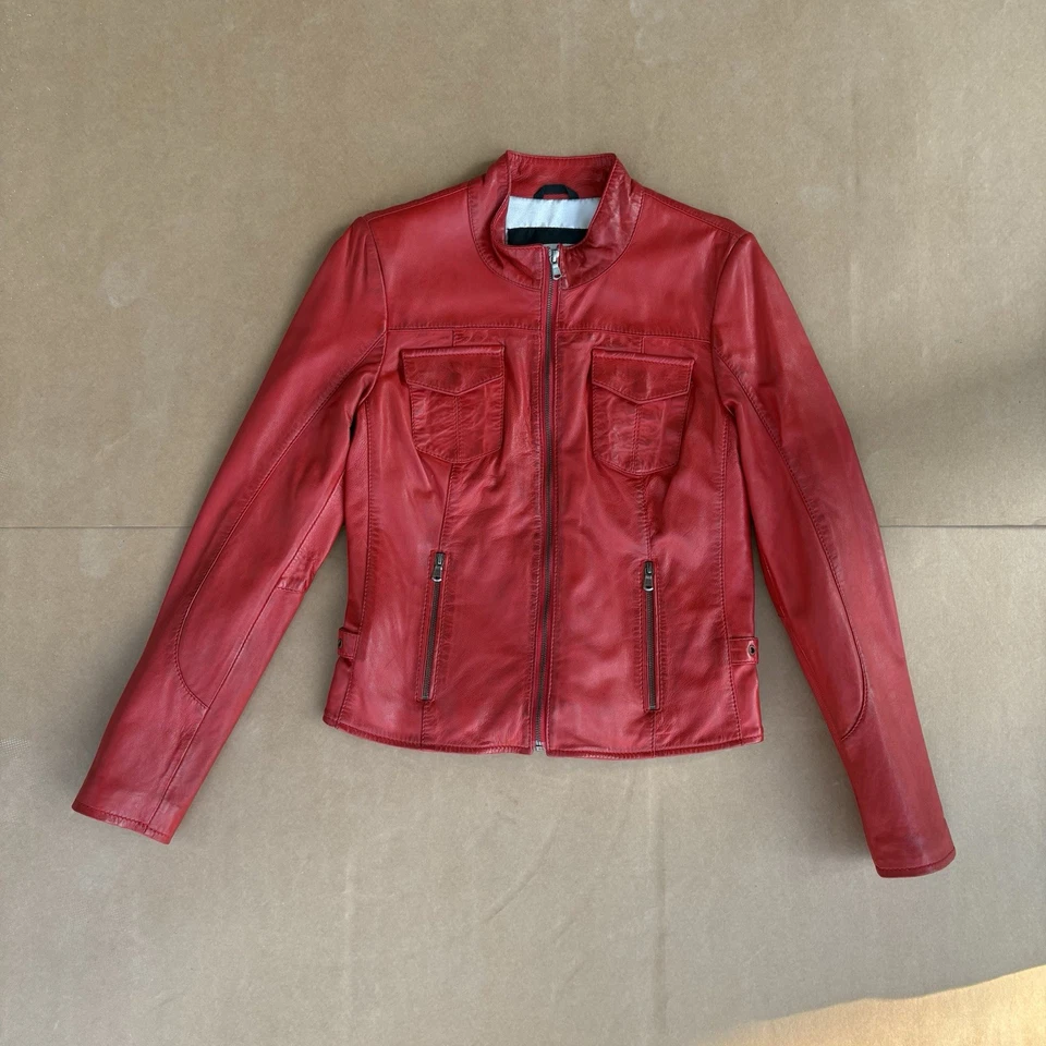 Chaqueta de moto de cuero de vaca HD triple ventilación HD para mujer, talla grande Foto 1 de 4