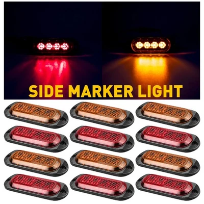 4-12PCS Amber/Red LED Side Marker Clearance Lights Waterproof Trailer Truck RV - Image 1 of 4