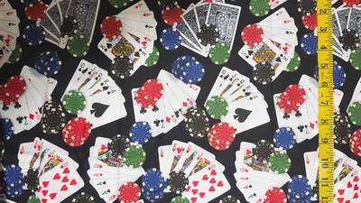 Cotton Fabric w/Playing Cards, Poker Chips, Gambling Casino "Games of Chance" - Image 1 of 4