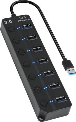 USB Splitter Adapter Extension 3.0 Hub 7-Port Individual Switch 1 FT Cable 5Gbps - Image 1 of 4