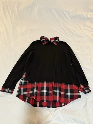 Suéter Pullover Foxcroft Talla M Negro Cuello a Cuadros Puños Dobladillo Manga Larga 159 Foto 1 de 4