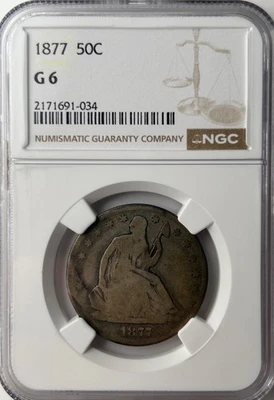 1877 P Seated Liberty Silver Half Dollar NGC G6 (NGC Population 9) - Image 1 of 4