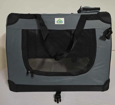 PET CARRIER- GREY-24"-PROTECTIVE Steel Frame, Mesh Body-Washable Bed-Pispets - Image 1 of 4