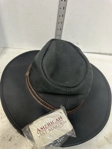 American Hat Makers Midnight Rider Leather Outback Hat #P - Picture 1 of 8