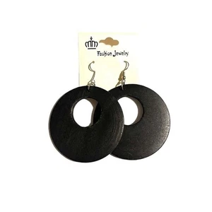Pendientes Vintage Grandes Aro Madera Negro Retro Nuevos con Etiquetas - Imagen 1 de 3