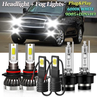For Infiniti QX56 2004-2010 LED HID Headlight Kit High/Low Beam Bulbs+Fog Light - Image 1 of 4