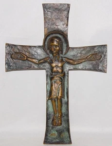 XL Kreuz, Bronze, Jesus, Hans Dinnendahl, Cross, Kruzifix, Religion, Kirche - Picture 1 of 3