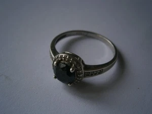 .925 Sterling Silver SIZE K Black Onyx Cubic Zirconia Ring - Free Postage - Foto 1 di 2