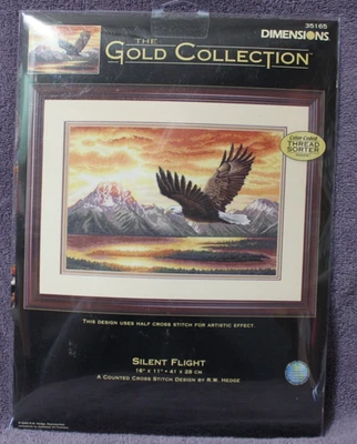 SILENT FLIGHT cross stitch kit GOLD COLLECTION Dimensions USA Eagle  NIP - Image 1 of 2