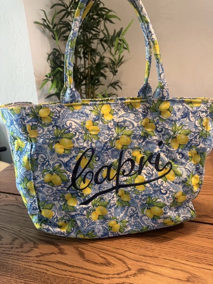 Capri лимон печать сумка с короткими ручками Divina итальянский дизайн большой путешествий пляж рынка сумка - Изображение 1 из 4