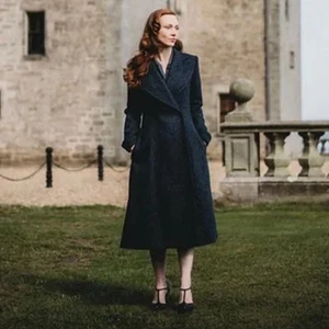 Scotland Wool Harris Tweed Navy Herringbone Coat Elizabeth Martin UK XXL US 20 - Picture 1 of 14