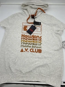 Netflix Stranger Things AV Club Fleece Short Sleeve Hoodie Hawkins Middle S M/L - Picture 1 of 9