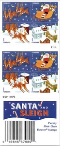 USPS FOREVER Santa And Sleigh Sheet Of 20 Book STAMPS Christmas Holidays - Picture 1 of 2