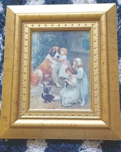 Charming Dog And Cat Picture In Gilt Frame. - Picture 1 of 6