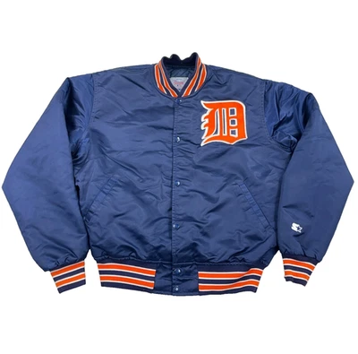 Vintage Detroit Tigers Jacket Mens Large Blue Orange Starter Satin Bomber 90s - Image 1 of 4