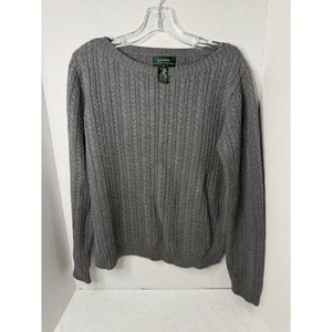 Lauren Ralph Lauren Damen Pullover Zopfmuster grau Gr. Medium Baumwolle U-Boot-Ausschnitt - Bild 1 von 3