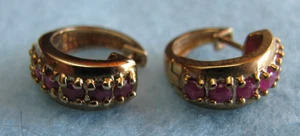 Lot of 3 Hoop Earrings 18K Over Sterling Silver w/ Rubies, Sapphires, Emberalds - Picture 1 of 14