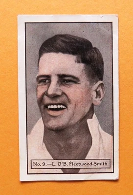 1934/35 ALLEN'S Cricketers Card:  LESLIE "CHUCK" FLEETWOOD-SMITH  (Victoria)  #9 - image 1 of 2