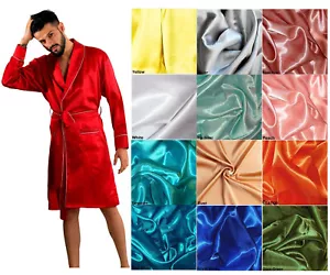 Men's Satin Robes Kimono Bathrobes Nightgown Long Sleeve Lightweight Sleepwear - Picture 1 of 39